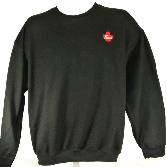 TIM HORTONS Black Sweatshirt Employee Uniform Leaf Logo Shirt Size L NWT - Picture 1 of 12